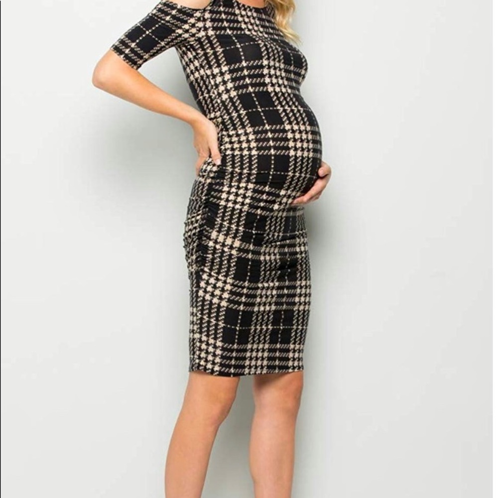 Maternity plaid cold shoulder dress. Never worn.
